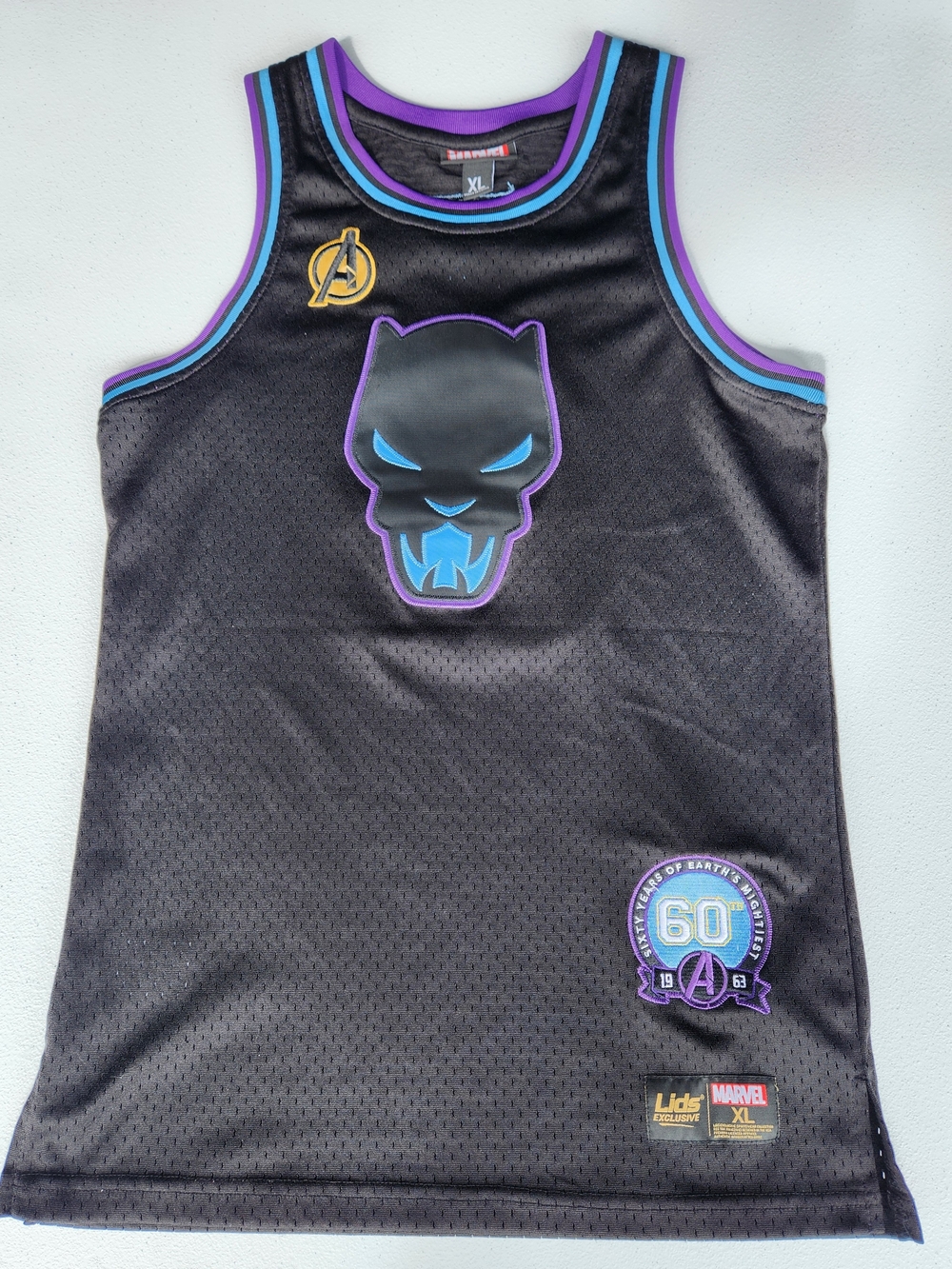 Lids Black Marvel Black Panther Kids Basketball Jersey with Purple & Blue Trim